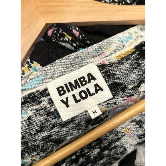 Bimba Y Lola Black Abstract Wrap Front Linen Sweater Medium Artsy Eclectic Print - Picture 5 of 7